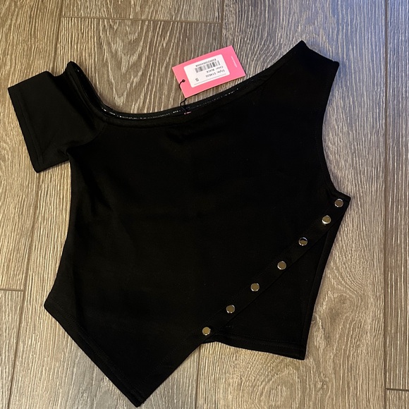 Edikted Black Off-Shoulder Top with Button Detail - Picture 1 of 6
